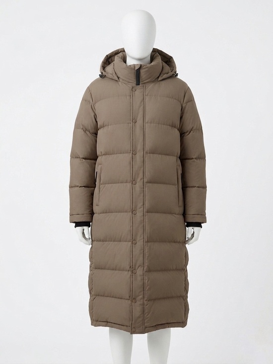 TNA Jackets & Blazers - TNA The Super Puff - cliMATTE Long Hooded Puffer Coat in Taupe Aritzia Medium